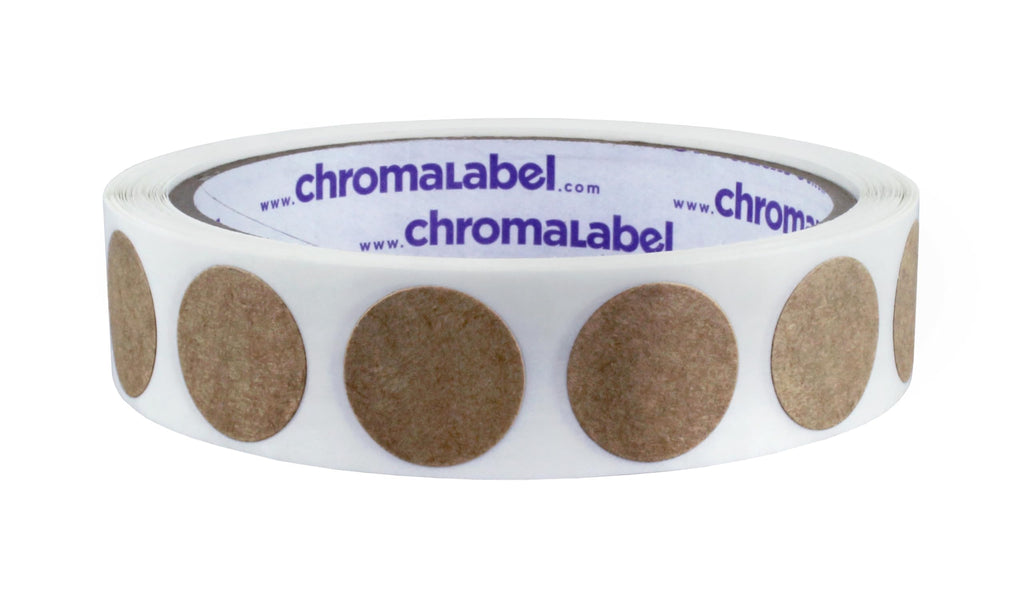 ChromaLabel round kraft dot stickers, 0.75 inch diameter, all-purpose labels on a roll, 500 per roll for labeling and craft projects.