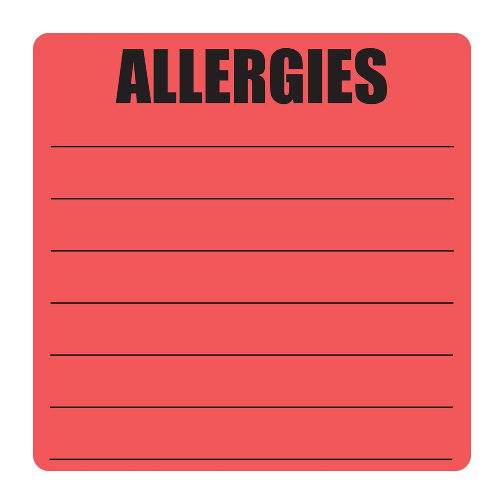 Writable, Allergy Alert Stickers, 2 x 2 Inch, 300 Labels Large Red