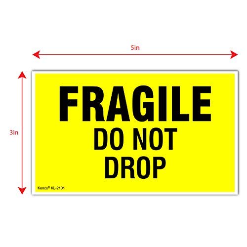 Kenco 3" X 5" Fragile Do not Drop Fluorescent Shipping Label Stickers - 500 Permanent Adhesive Labels Per Roll 1 PACK
