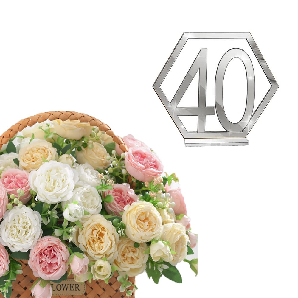 Table Numbers, Wedding Acrylic Standing Table Numbers with Holder Base for Wedding, Party, Events or Catering Decoration (Silver-40)