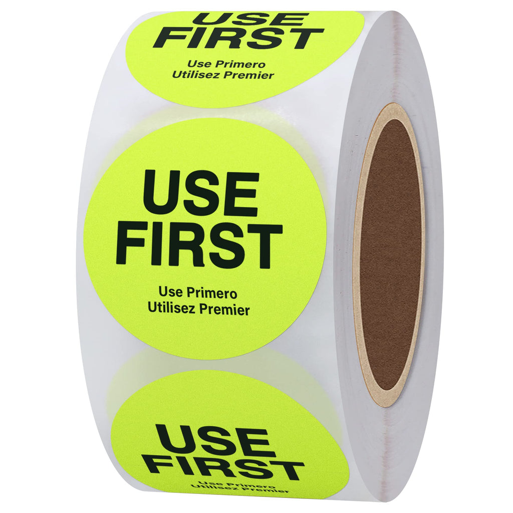Hybsk Fluorescence USE First Stickers Restaurant Food Service FIFO Label 1.5 Inch Total 500 Labels Per Roll (Fluorescence Yellow) Fluorescence Yellow