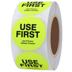 Hybsk Fluorescence USE First Stickers Restaurant Food Service FIFO Label 1.5 Inch Total 500 Labels Per Roll (Fluorescence Yellow) Fluorescence Yellow