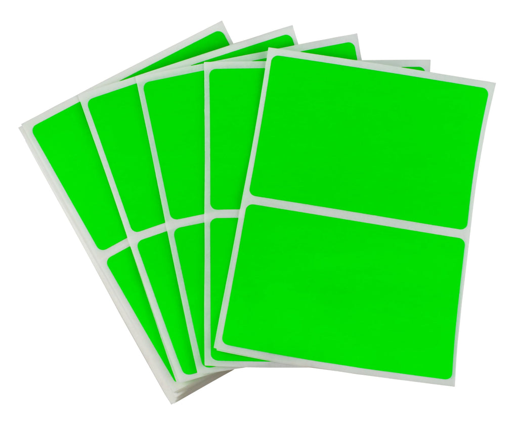 ChromaLabel fluorescent green 2x3 inch color-coding name tag stickers, 150 labels per pack, visible on white background.