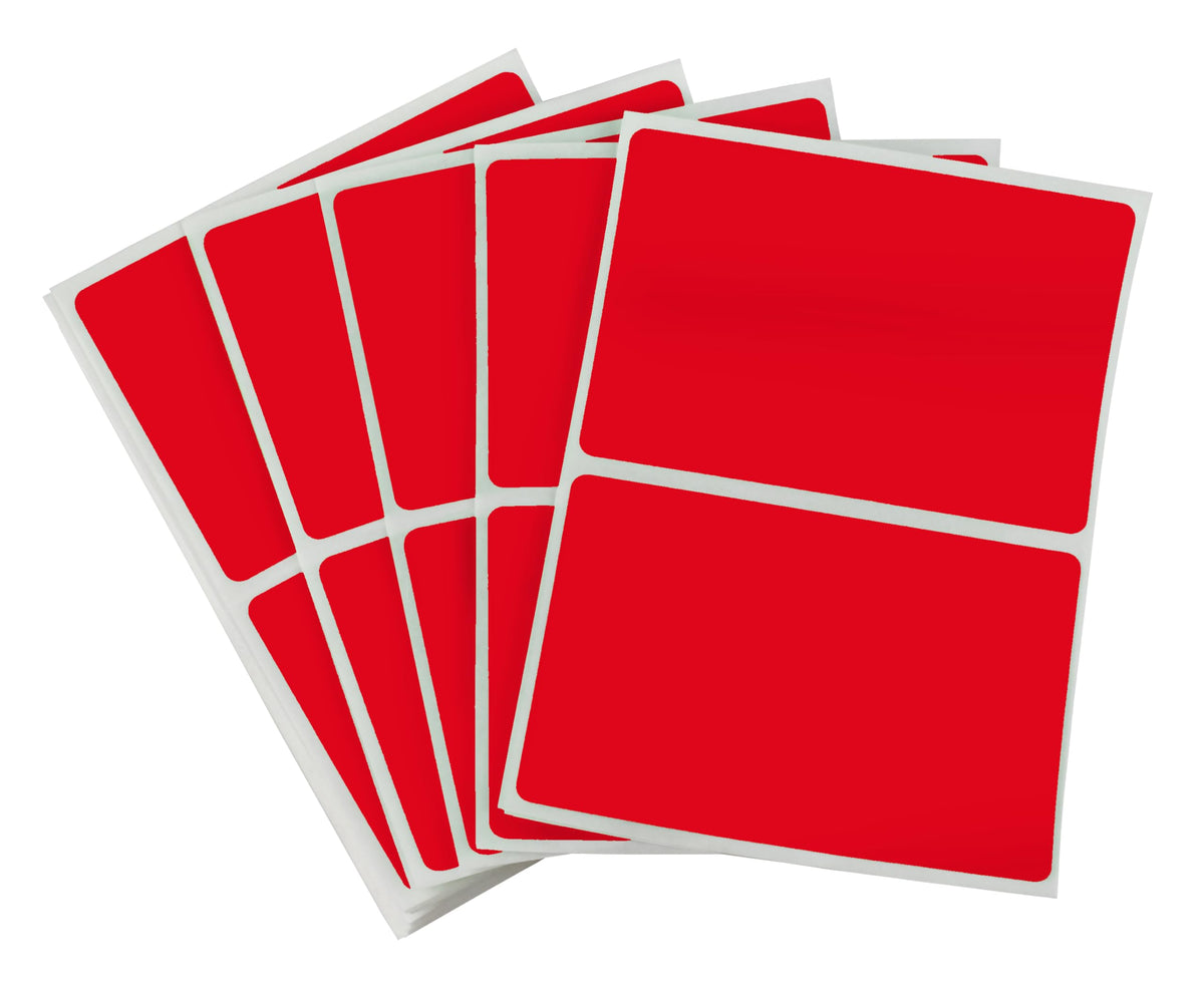 Red ChromaLabel 2x3 inch name tag stickers, color-coding labels, 150 per pack, ideal for organization and identification.