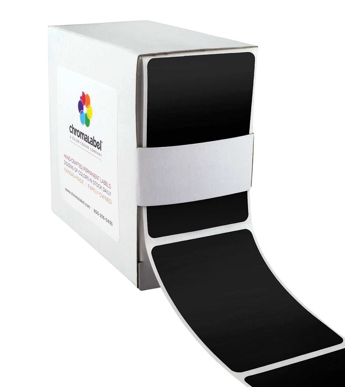 ChromaLabel all-purpose 2x3 inch black permanent color code rectangle labels with 100 stickers in a dispenser box