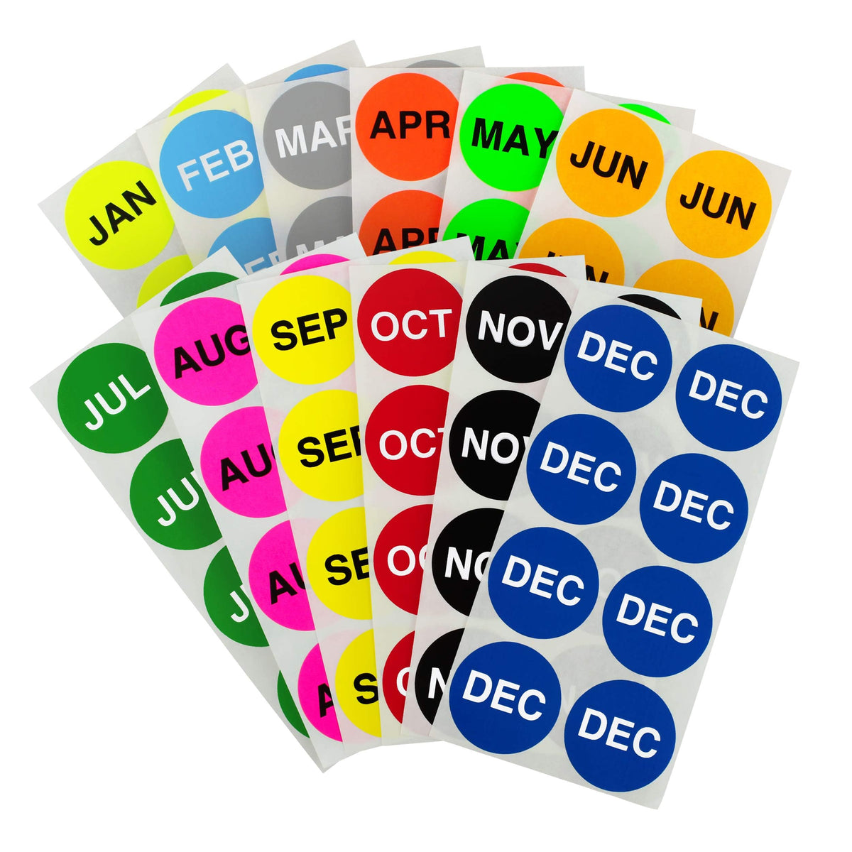ChromaLabel color-coding round month labels, 1.5-inch diameter, variety pack with 288 stickers for organizing and labeling.