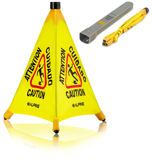 Alpine Caution Wet Floor Sign - Pop Up Slippery When Wet Sign, Wall Mounted Foldable Bilingual Yellow Safety Warning Caution Cone For Commercial & Office Use (20 Inches) 20 Inches