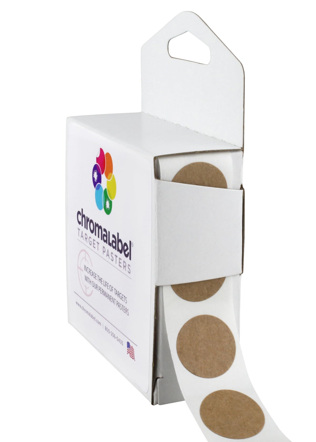 ChromaLabel 0.75-inch round target pasters for shooting and marksmanship, 1000 kraft labels in dispenser box