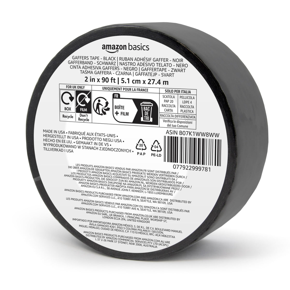 Amazon Basics No Residue, Non-Reflective Gaffers Tape for Photography, 2 inch x 90 feet, Black 2" x 90'