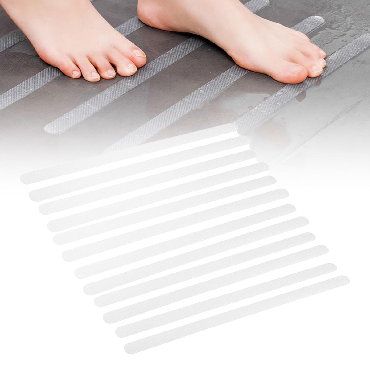 Anti Slip Floor Tape, 12 Strips Adhesive Non Skid Grip Treads Transparent Gritty Textured Bathroom Stairs Safety for Seniors