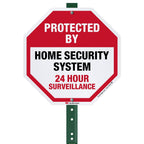 SmartSign 10" x 10" 'Protected By Home Security System 24 Hour Surveillance' Yard Sign with 3 ft Stake, 40 mil Aluminum 3M Laminated Engineer Grade Reflective, Red/Black/White Reflective Aluminum Sign with 3' Stake