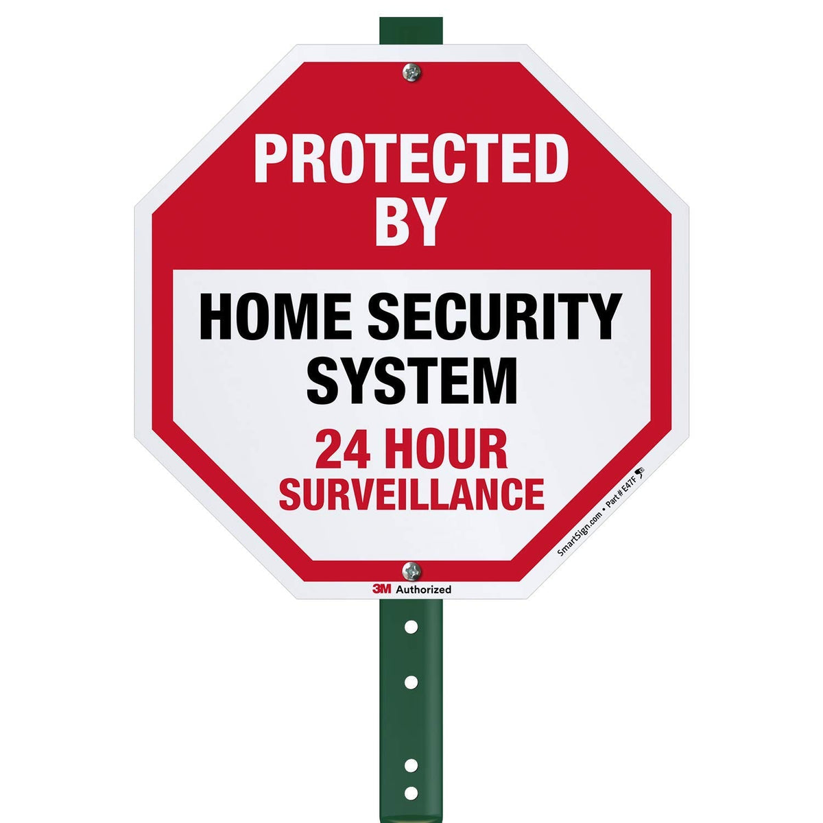 SmartSign 10" x 10" 'Protected By Home Security System 24 Hour Surveillance' Yard Sign with 3 ft Stake, 40 mil Aluminum 3M Laminated Engineer Grade Reflective, Red/Black/White Reflective Aluminum Sign with 3' Stake