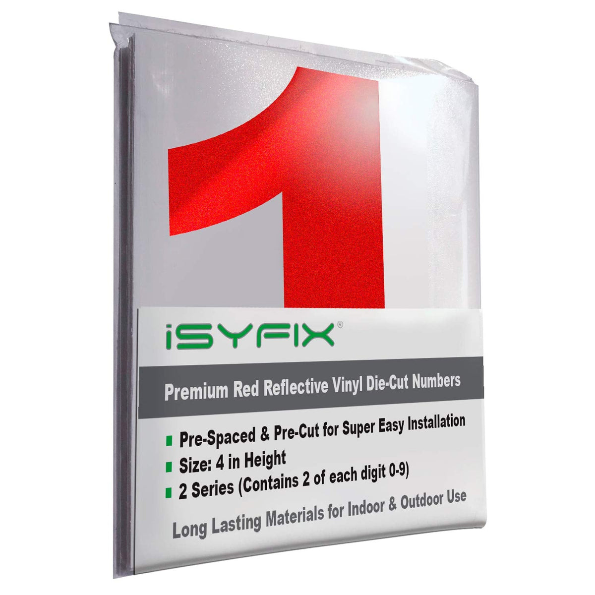 iSYFIX Reflective Red Vinyl Numbers Stickers – 4 Inch Self Adhesive (2 Sets) Premium Decal Die Cut and PreSpaced for Mailbox, Signs, Window, Door, Cars, Trucks, Homes, Businesses, Address Numbers,