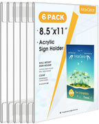 MaxGear Acrylic Sign Holder 8.5 x 11 Wall Mount, 6 Pack, Vertical 8.5"x11"-6Pack Adhesive Mount