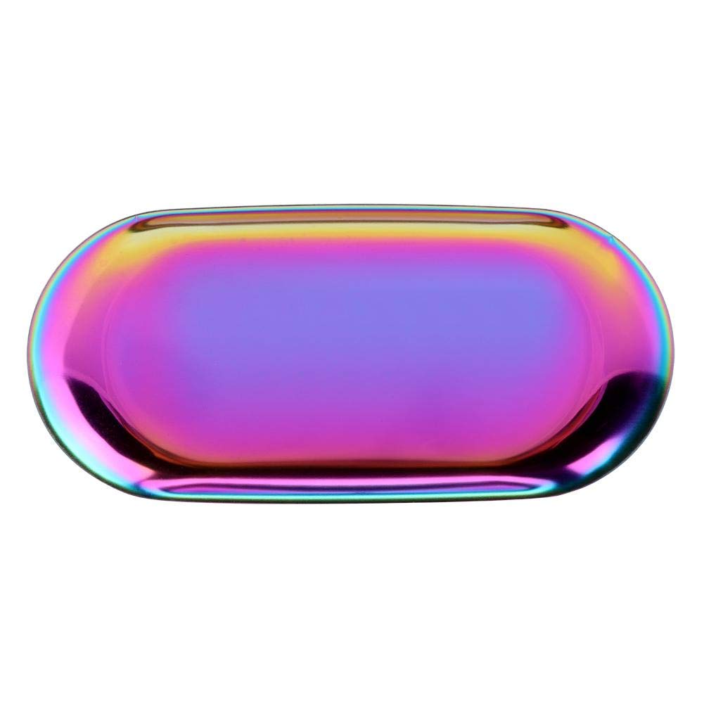 Fdit Nordic Storage Tray Cosmetics Jewelry Stainless Steel Cake Plate for Home Kitchen(Rainbow S)