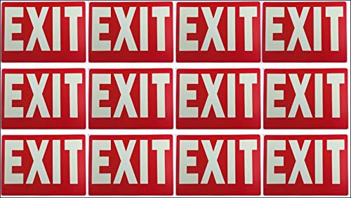 Exit Sign Glow-in-The-Dark Exit Sign, 12 by 8 Inches, Photoluminescent By natraco (12 Pack)