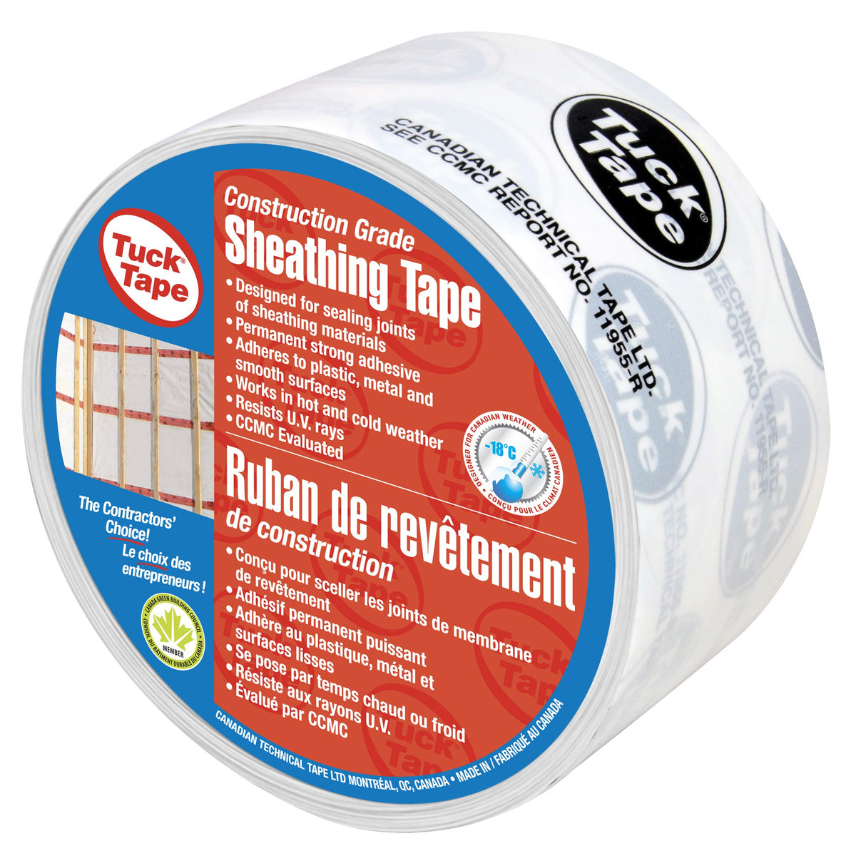 Tuck Tape Construction Sheathing Tape, Epoxy Resin Tape, 2.4 in x 180 ft (White) White