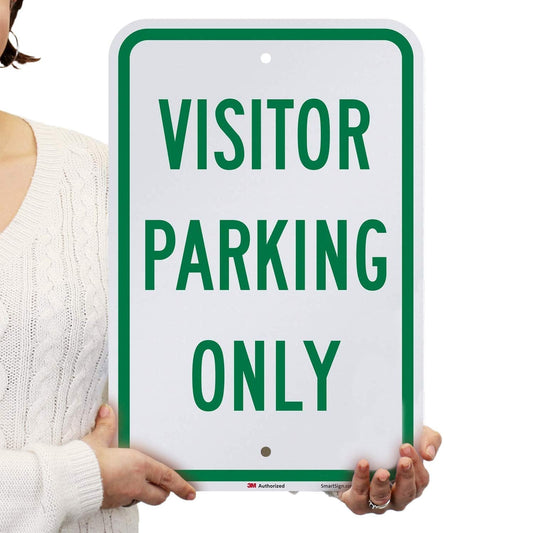 SmartSign 18 x 12 inch Basics “Visitor Parking Only” Metal Sign, 120 mil Aluminum Composite, Engineer Grade Reflective Material, Green and White, Made in USA ACM Reflective