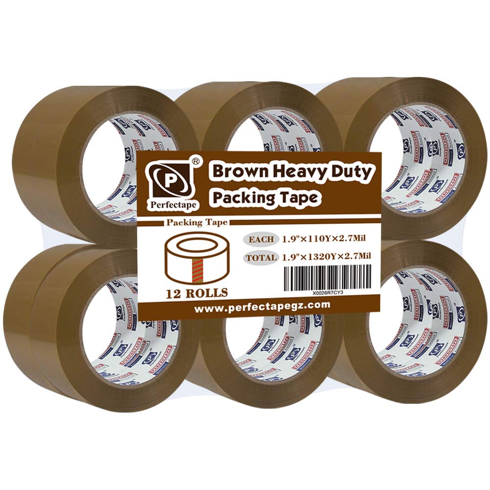 PERFECTAPE Heavy Duty Brown Packing Tape 12 Rolls, Total 1200M, 2.7 mil, 1.88 inch x 100 Meters, Ultra Strong, Refill for Packaging and Shipping 12-PACK