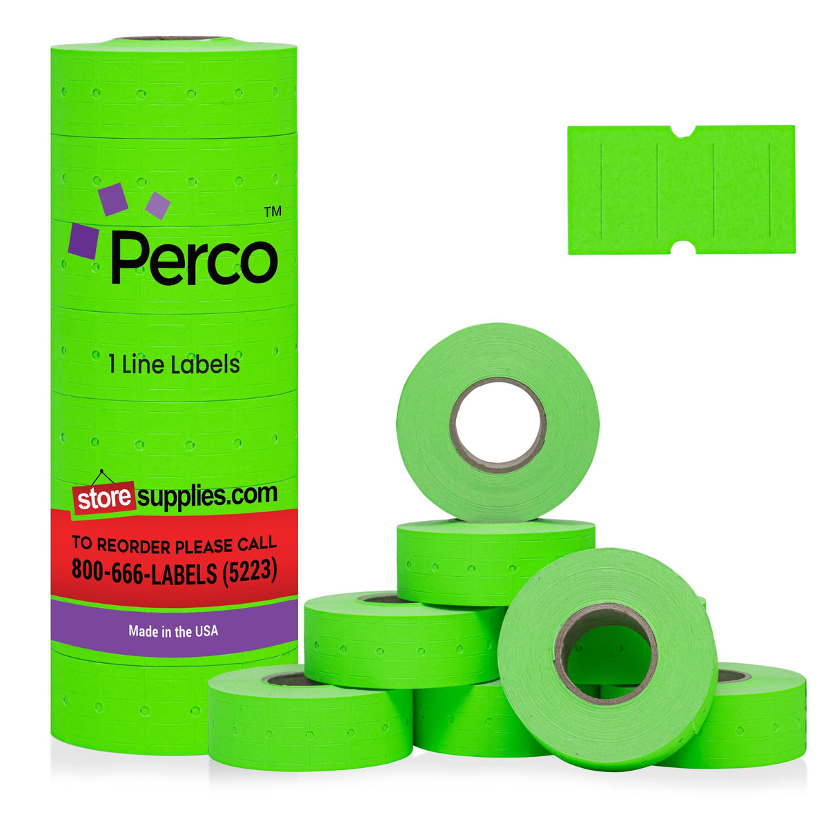 Perco 1 Line Price Gun Labels - Fluorescent Green, 8000 Count 1 Sleeve