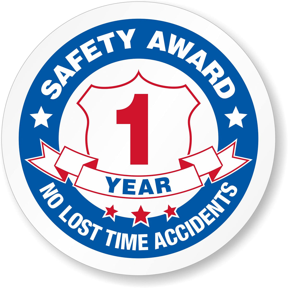 SmartSign 1 Year Safety Award - No Lost Time Accidents Pack of 5 Hard Hat Labels | Retro-Reflective, 2" Circle