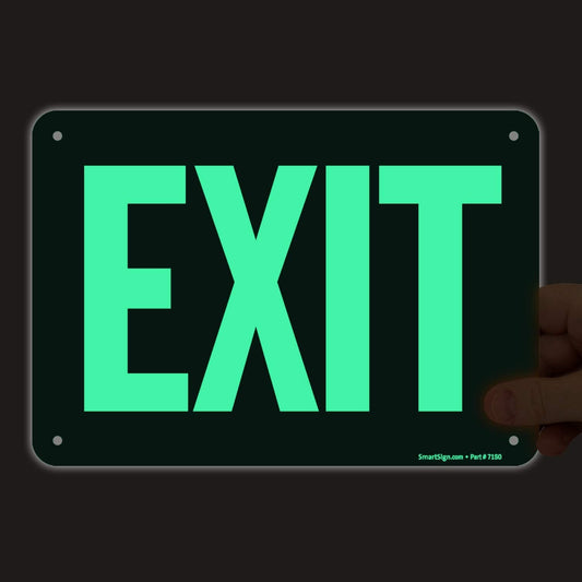 SmartSign "Exit" Sign | 7" x 10" Glow-in-The-Dark Aluminum, Made in USA