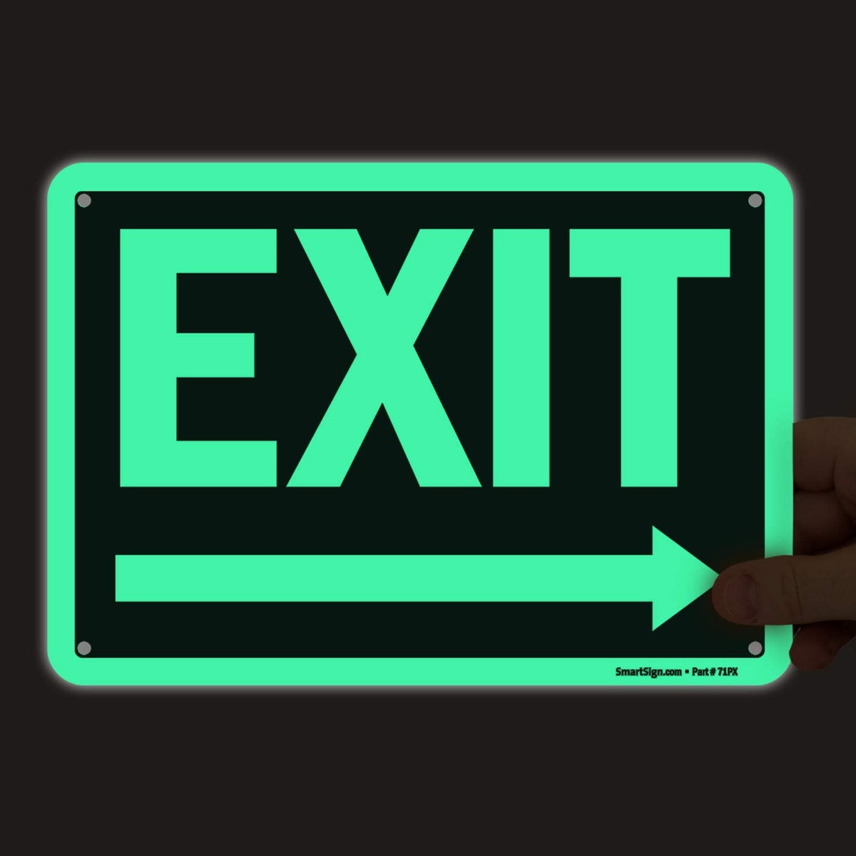 SmartSign "Exit" Sign with Right Arrow | 7" x 10" Glow-in-The-Dark Aluminum, Made in USA