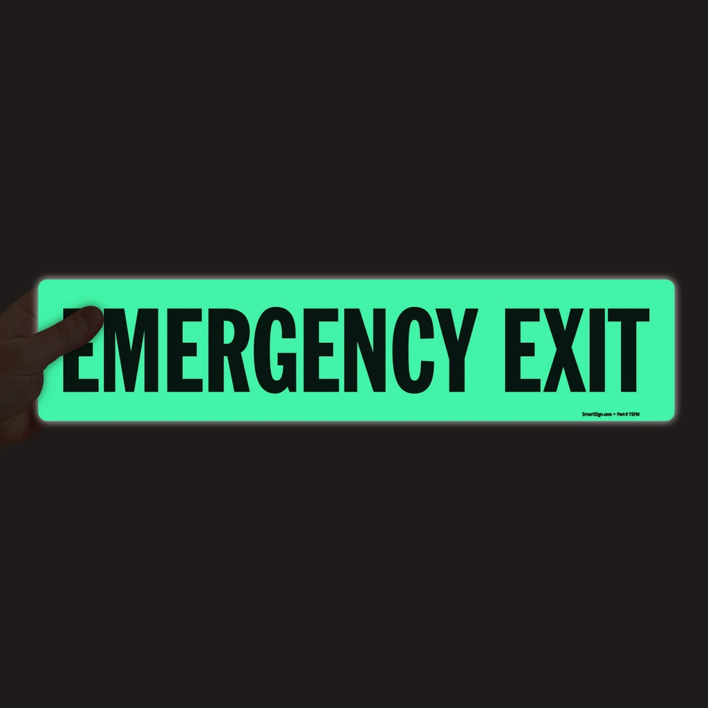 SmartSign “Emergency Exit” Label | 4" x 18" Glow-in-The-Dark Laminated Vinyl, Made in USA