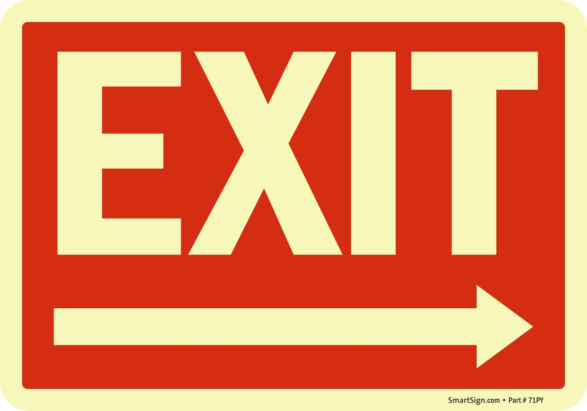 SmartSign Exit Sign Label with Right Arrow | 7" x 10" Laminated Vinyl Sticker Glow in Dark/Night 7" x 10" Glow-in-The-Dark Vinyl Label