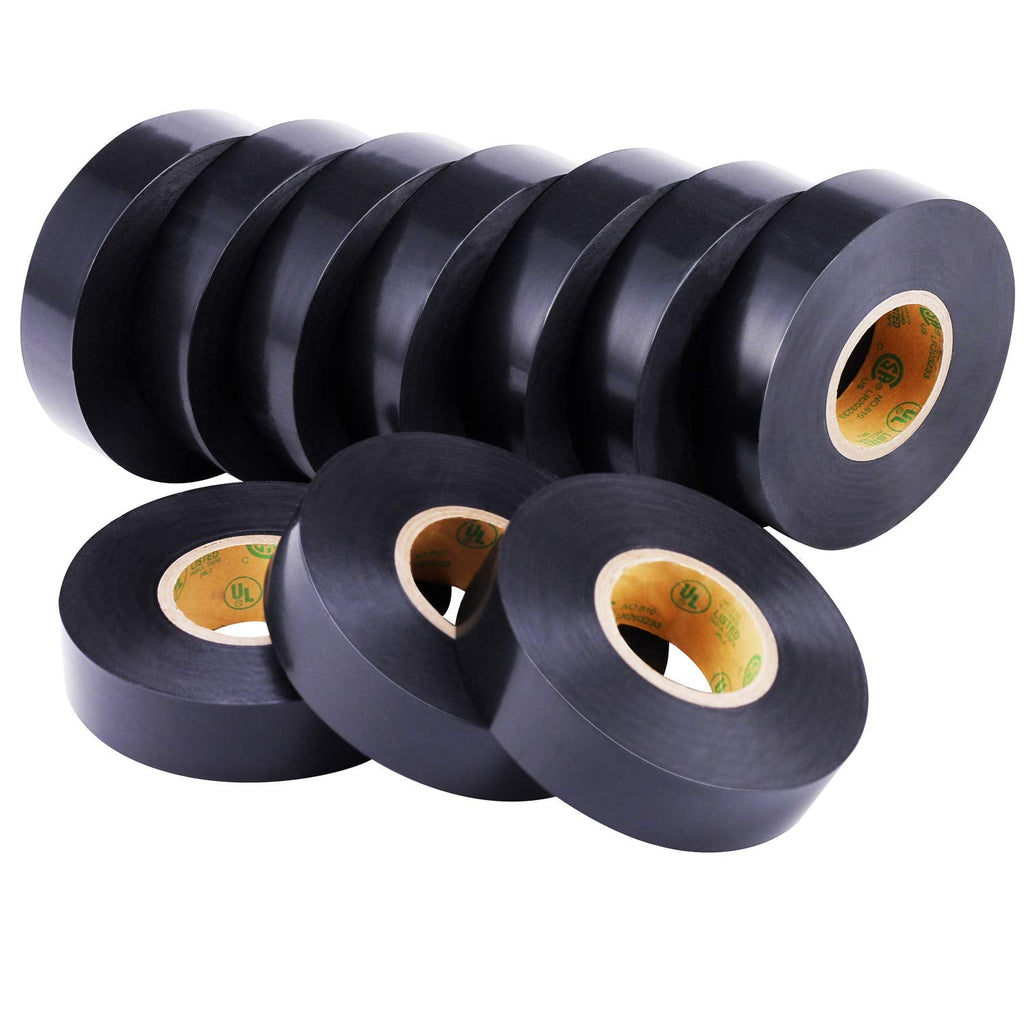 Lichamp 10-Pack Black Electrical Tape Waterproof, 3/4 in x 66ft, Industrial Grade UL/CSA Listed High Temp Electrical Tape Electric Super Vinyl 3/4 inch