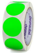 ChromaLabel fluorescent green 1.50-inch round removable color code dot stickers for inventory labeling, 500 labels per roll.