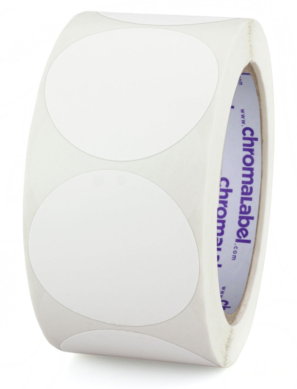 White ChromaLabel 2-inch round removable color code dot stickers for inventory labeling, 500 per roll, perfect for organization.