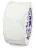 White ChromaLabel 2-inch round removable color code dot stickers for inventory labeling, 500 per roll, perfect for organization.