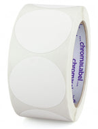 White ChromaLabel 2-inch round removable color code dot stickers for inventory labeling, 500 per roll, perfect for organization.
