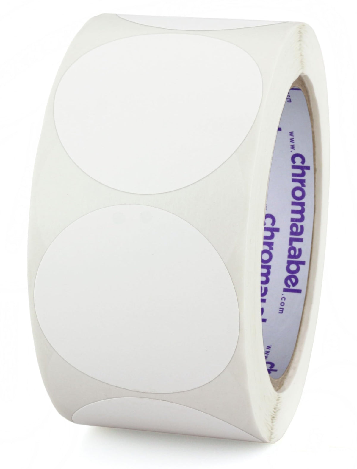 White ChromaLabel 2-inch round removable color code dot stickers for inventory labeling, 500 per roll, perfect for organization.