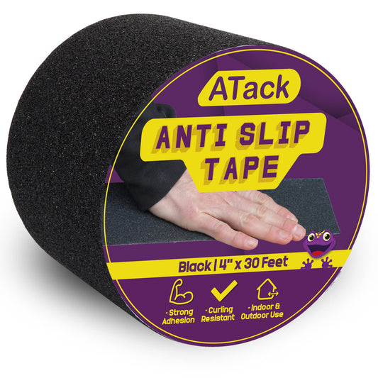 ATack Anti Slip Tape, Black, 4" x 30 Feet, Safety Track Tape Pet-Safe, Hypo-Allergenic, Weather Proof and Non Skid Indoor and Outdoor Safety Traction Tape 4 Inches x 30 Feet