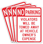 4 pack No Parking Sign, Violators Will Be Towed Away at Vehicle Owners Expense, 14 X 10 Reflective .40 Rust Free Aluminum, UV Protected, Weather Resistant, Waterproof, Durable Ink，Easy to Mount No Parking Sign, red-and-white - 4 Pack