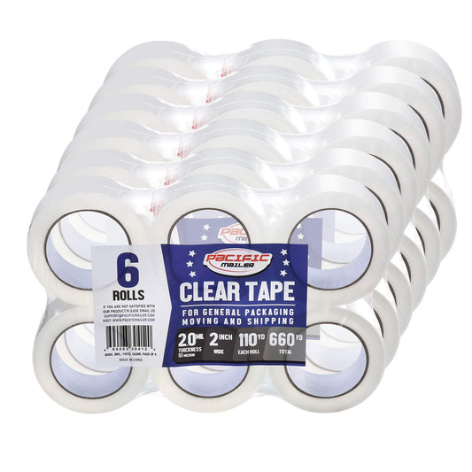 Pacific Mailer Clear Packing Tape, 2 Inch Wide, 2.0mil Thickness, 110 Yard Per Roll [Pack of 36 Rolls] 36-Pack, 110Yd, 2inch