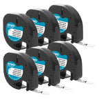 DYMO Authentic LT Plastic Labeling Tape for LetraTag Label Makers, 1/2" (12mm), Black Print On White Tape, 6-Pack Plastic Black on White Powder Coated 6 Count (6 Packs of 1)