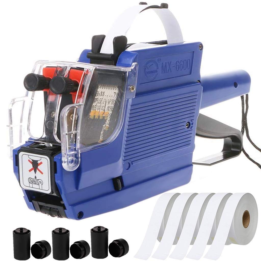 MX-6600 Pricing Tag Gun, 2 Line 20 Bit Pricing Sticker Gun, Labeler-Sticker Maker Machine,Label Maker Kit:1 Price Label Printer Machine, 5 Roll Labels (Blue)