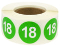 Green number 18 stickers on a roll, 0.75 inch color-coding labels, 500 labels for organization and labeling purposes.