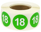 Green number 18 stickers on a roll, 0.75 inch color-coding labels, 500 labels for organization and labeling purposes.