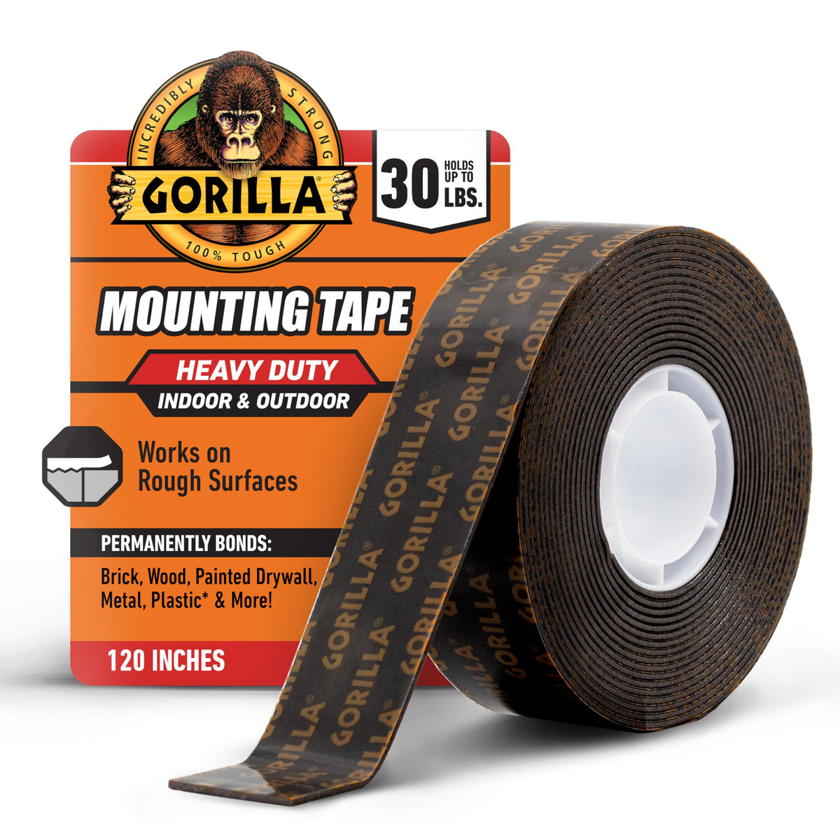 GORILLA Heavy Duty Mounting Tape, Double-Sided, XL 1" x 120", Black 1" x 120" (1-Pack) 1 Pack