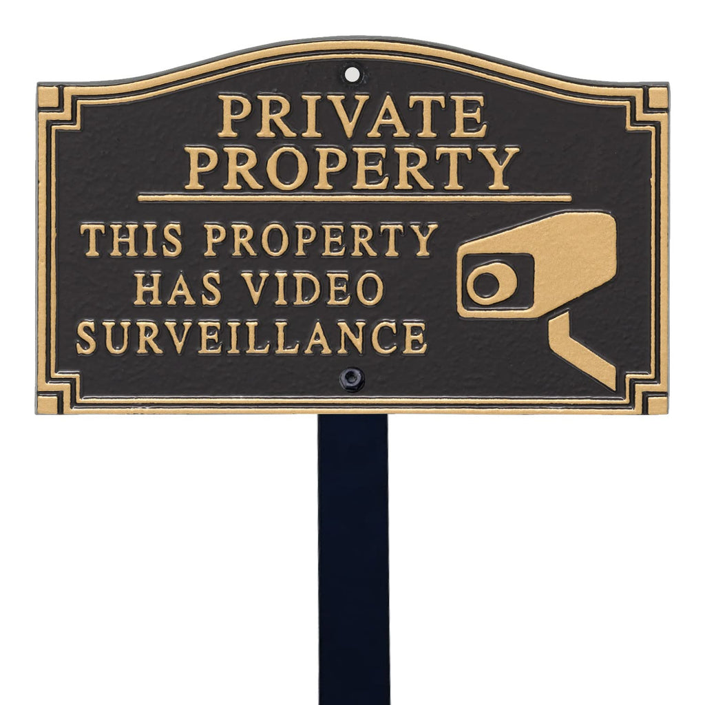 SmartSign “Private Property - This Property Has Video Surveillance” GardenBoss Statement Plaque | 5.75" x 9.5" Aluminum Plaque with 18" Black Lawn Stake, Made in USA Private Property - This Property Has Video Surveillance
