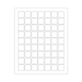 White 1x1 inch printable labels from ChromaLabel on a sheet, designed for laser and inkjet printers with permanent adhesive.