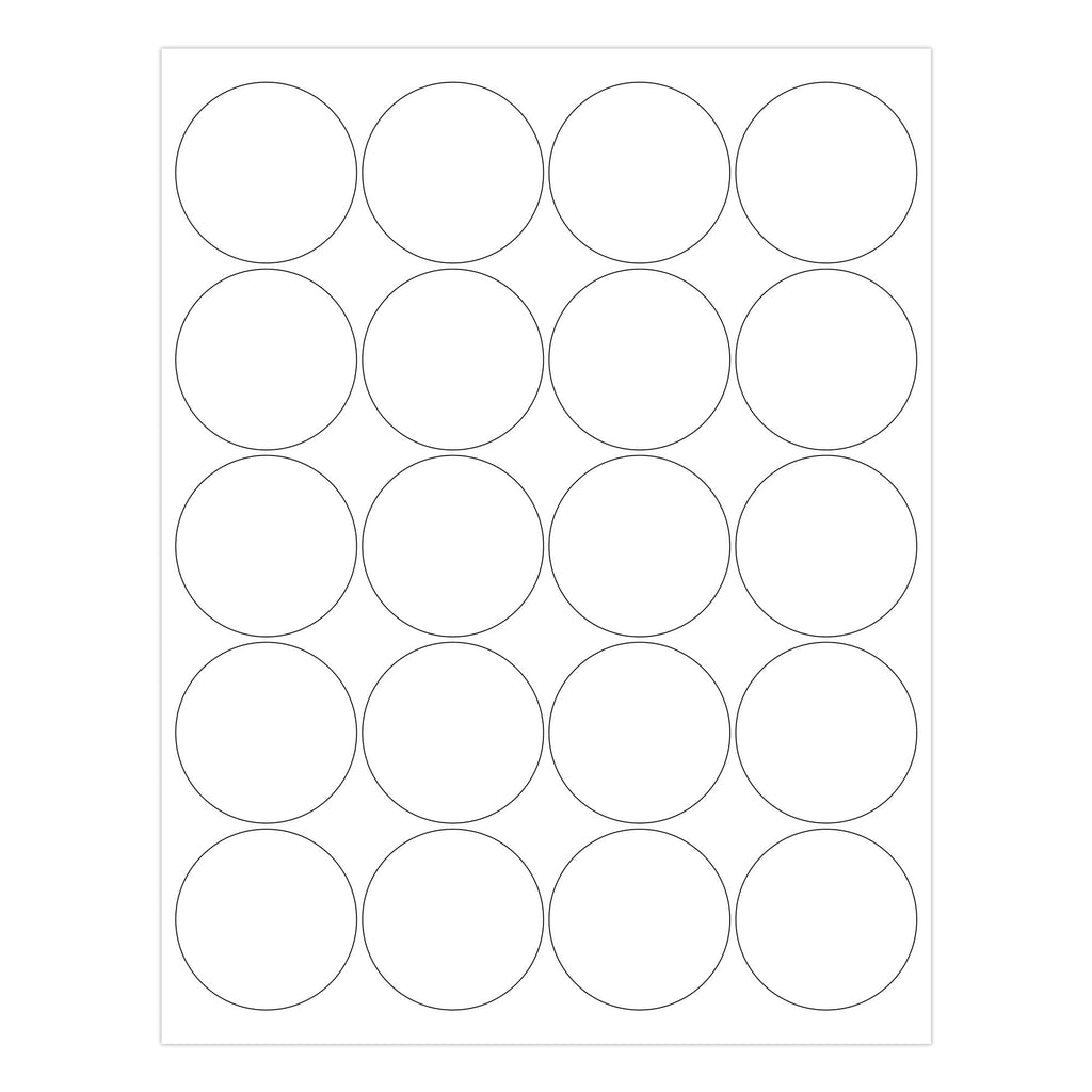 ChromaLabel 2-inch round printable labels for laser and inkjet printers, white, 25 sheets, 500 labels in total.