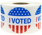 Red, white, and blue "I Voted" circle stickers, 1.5-inch round color-coding labels , pack of 500.