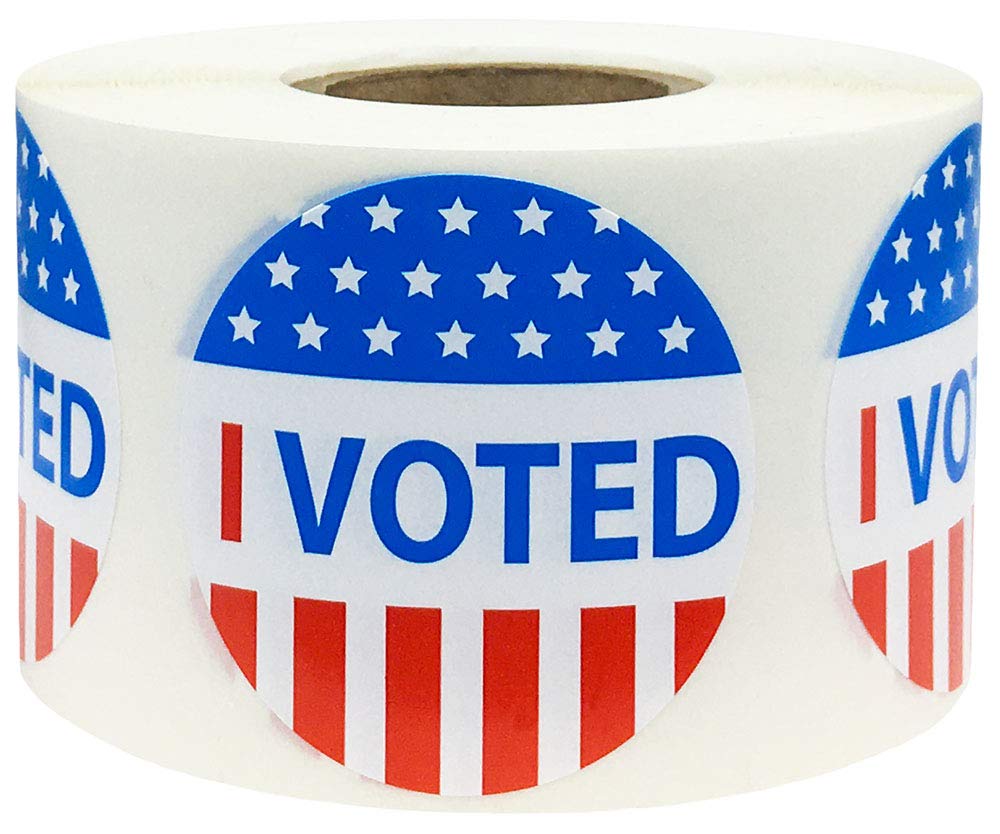 Red, white, and blue "I Voted" circle stickers, 1.5-inch round color-coding labels , pack of 500.