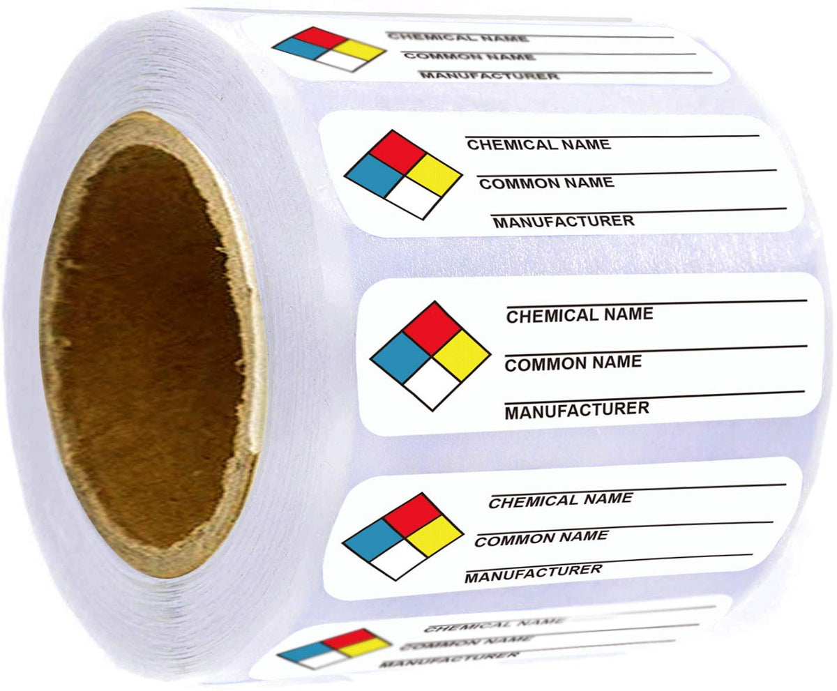 Well Tile SDS stickers for chemical safety, 1x3 inch labeling decals with write-in labels for industrial chemical identification.