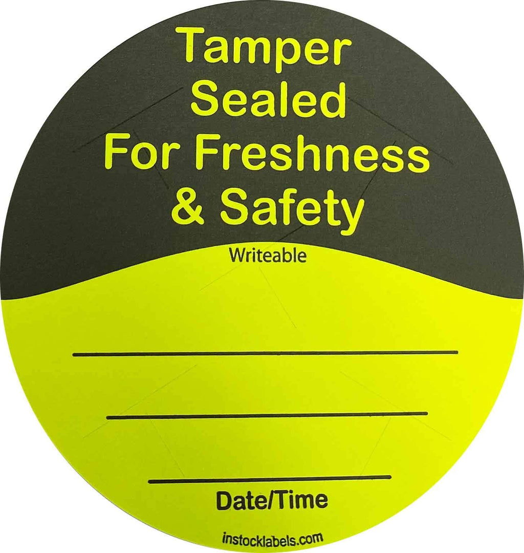 Fluorescent yellow food delivery tamper-evident labels with 3-inch adhesive stickers, 500 total 